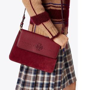 Tory Burch McGraw Crossbody Bag Purse Maroon